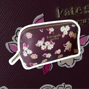 NEW Kate Spade Tinsel Frosted Floral Small Cosmetic Case in Deep Berry Multi